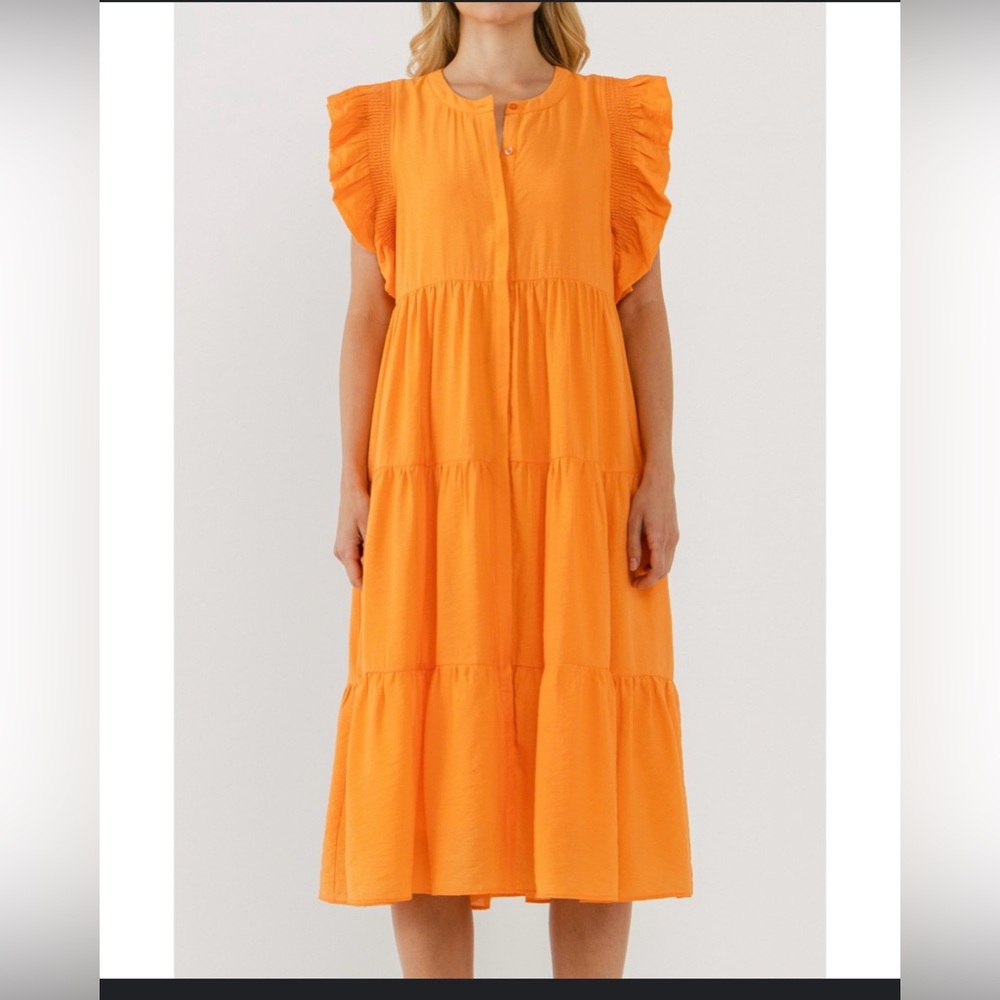 English Factory Vibrant Orange Midi Dress